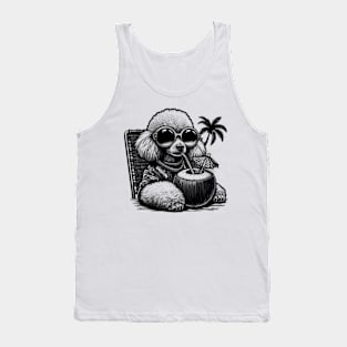 poodle dog wearing sunglasses drinking a coconut drink on a tropical beach Tank Top